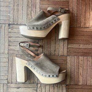 Quentin Beige Suede Wood Sole Platform Sandals by Sigerson Morrison sz 10.5